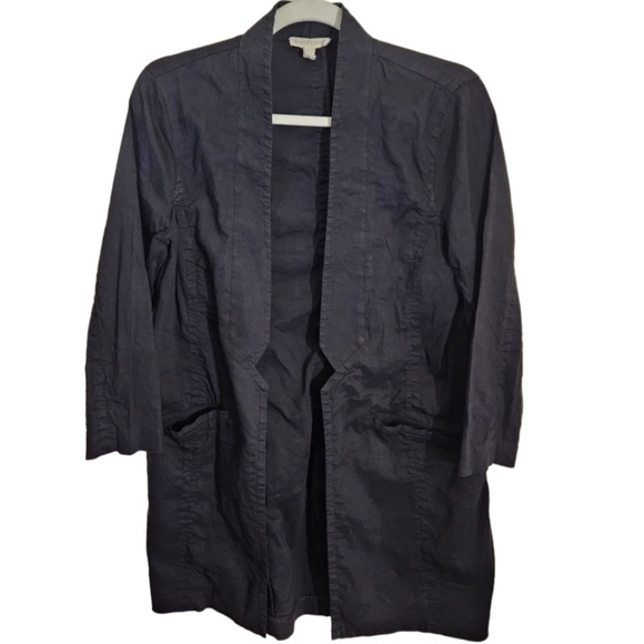 Eileen Fisher Long Line Open Black Linen Blend Unstructured Jacket Size S - Picture 1 of 7